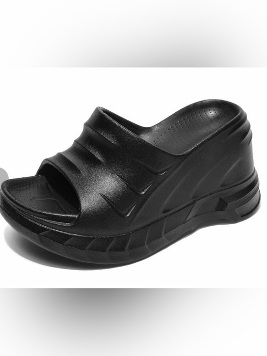 tallure Shoes - Tallure Bloomie Women's Black Wedge Slide Sandals.Easy Slip-On Comfort - Size 7
